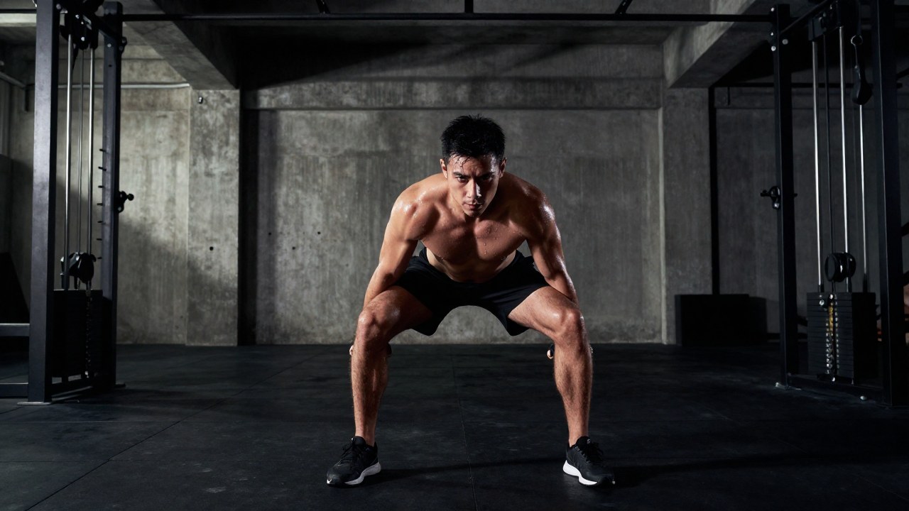 Atleta mostrando esfuerzo intenso durante un entrenamiento riguroso en un gimnasio industrial.